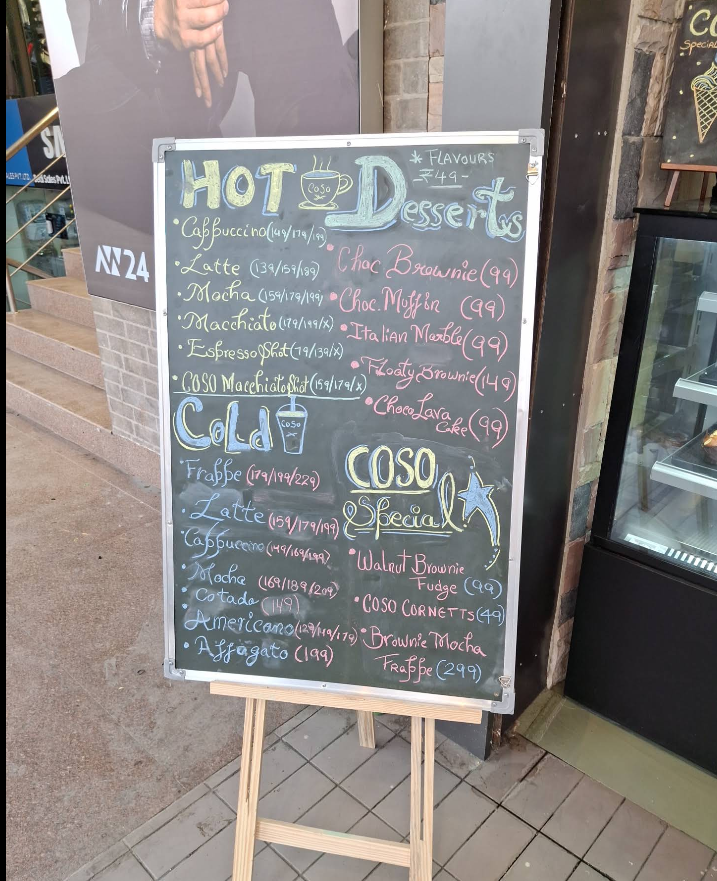 Handwritten chalk menu board
